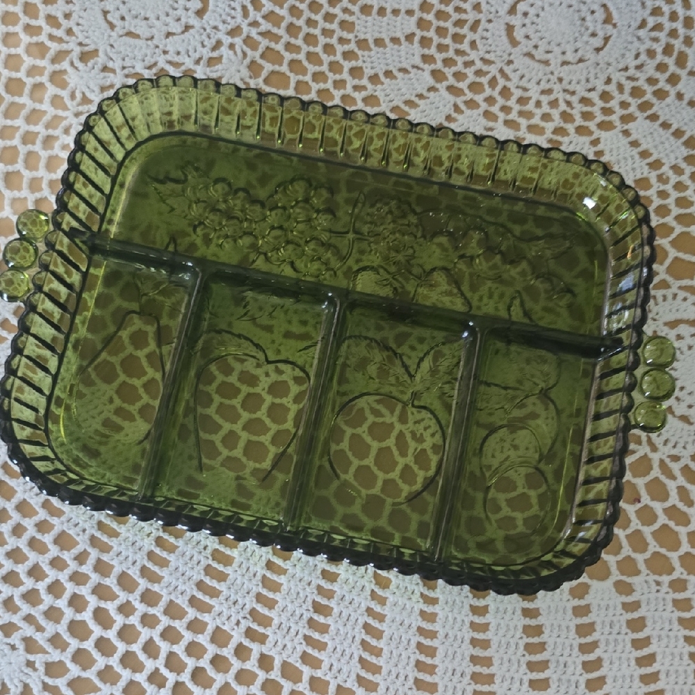 Vintage Elegant Green Glass Art Tray